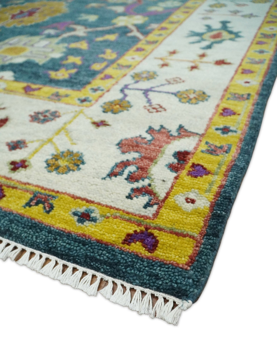 Eclectic 8x10 All Wool Traditional Persian Blue and Ivory Vibrant Colorful Hand knotted Oushak Area Rug | TRDCP161810 - The Rug Decor