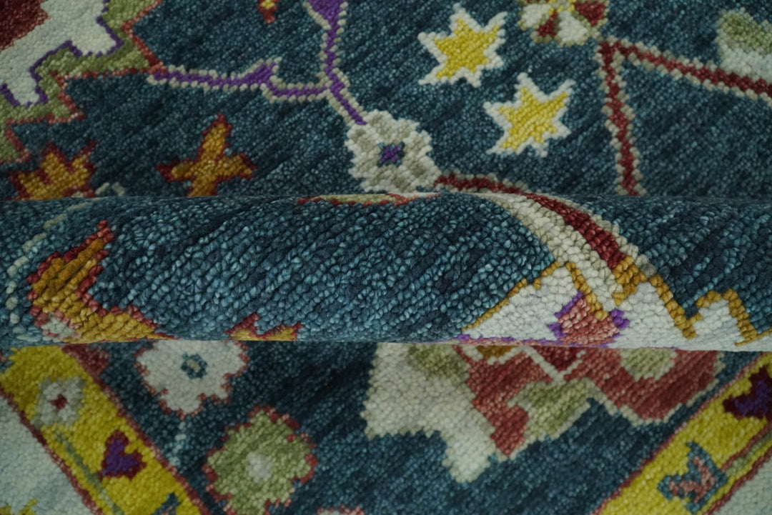 Eclectic 8x10 All Wool Traditional Persian Blue and Ivory Vibrant Colorful Hand knotted Oushak Area Rug | TRDCP161810 - The Rug Decor