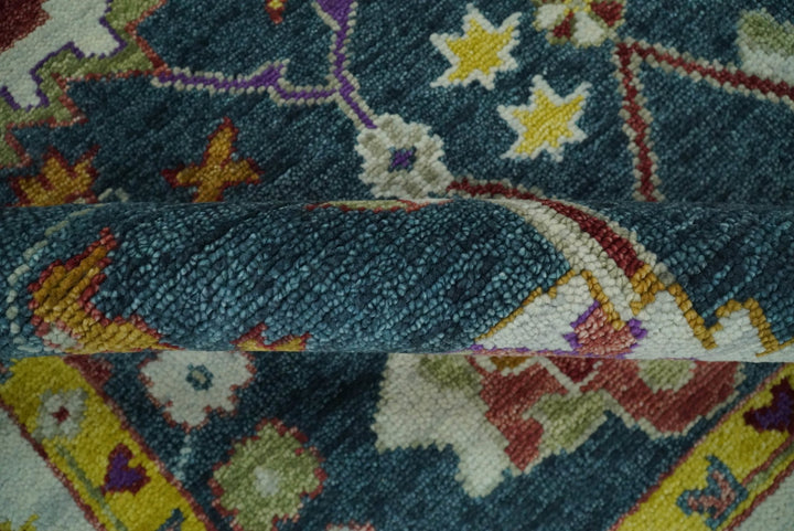 Eclectic 8x10 All Wool Traditional Persian Blue and Ivory Vibrant Colorful Hand knotted Oushak Area Rug | TRDCP161810 - The Rug Decor