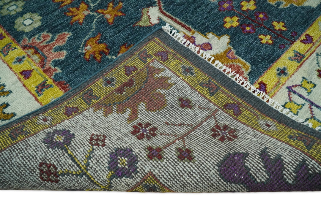 Eclectic 8x10 All Wool Traditional Persian Blue and Ivory Vibrant Colorful Hand knotted Oushak Area Rug | TRDCP161810 - The Rug Decor