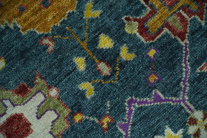 Eclectic 8x10 All Wool Traditional Persian Blue and Ivory Vibrant Colorful Hand knotted Oushak Area Rug | TRDCP161810 - The Rug Decor