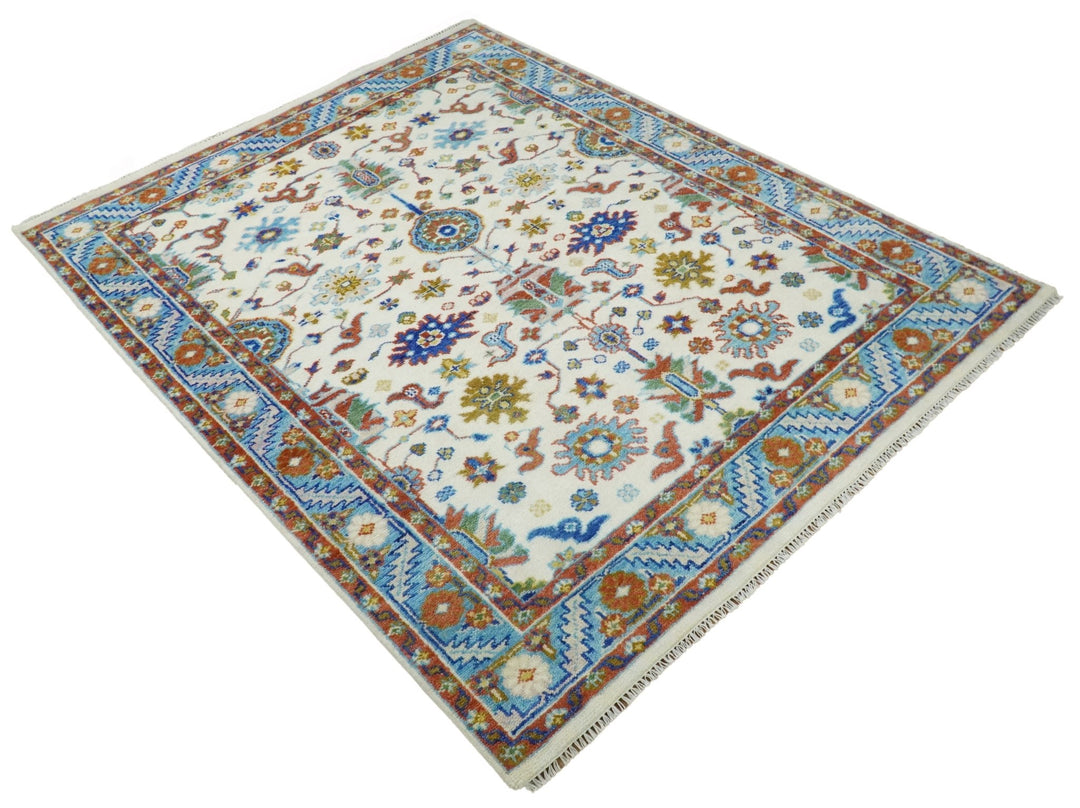 Eclectic 8x10 All Wool Traditional Persian Blue and Ivory Vibrant Colorful Hand knotted Persian Area Rug | TRDCP159810 - The Rug Decor