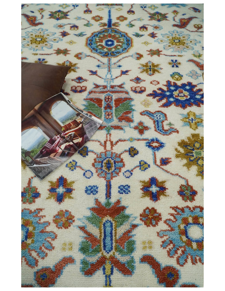 Eclectic 8x10 All Wool Traditional Persian Blue and Ivory Vibrant Colorful Hand knotted Persian Area Rug | TRDCP159810 - The Rug Decor