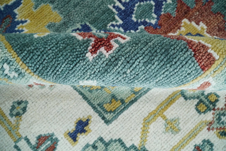 Eclectic 8x10 All Wool Traditional Persian Blue Teal and Ivory Vibrant Colorful Hand knotted Oushak Area Rug | TRDCP187810 - The Rug Decor