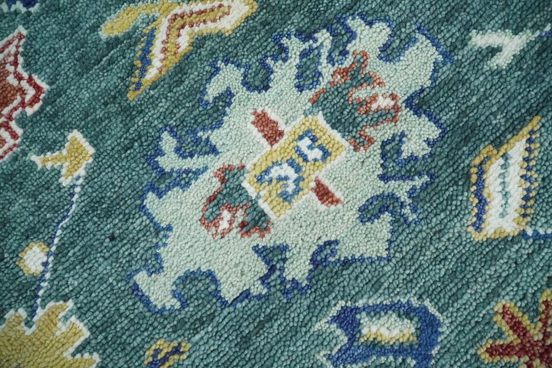 Eclectic 8x10 All Wool Traditional Persian Blue Teal and Ivory Vibrant Colorful Hand knotted Oushak Area Rug | TRDCP187810 - The Rug Decor