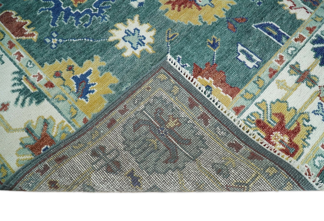 Eclectic 8x10 All Wool Traditional Persian Blue Teal and Ivory Vibrant Colorful Hand knotted Oushak Area Rug | TRDCP187810 - The Rug Decor