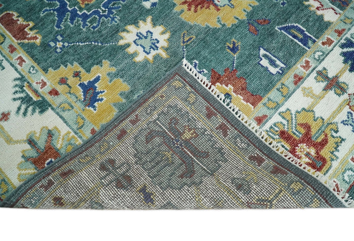 Eclectic 8x10 All Wool Traditional Persian Blue Teal and Ivory Vibrant Colorful Hand knotted Oushak Area Rug | TRDCP187810 - The Rug Decor
