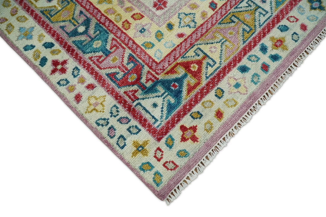 Eclectic 8x10 All Wool Traditional Persian Pink, Blue and Ivory Vibrant Colorful Hand knotted Persian Area Rug | TRDCP160810 - The Rug Decor