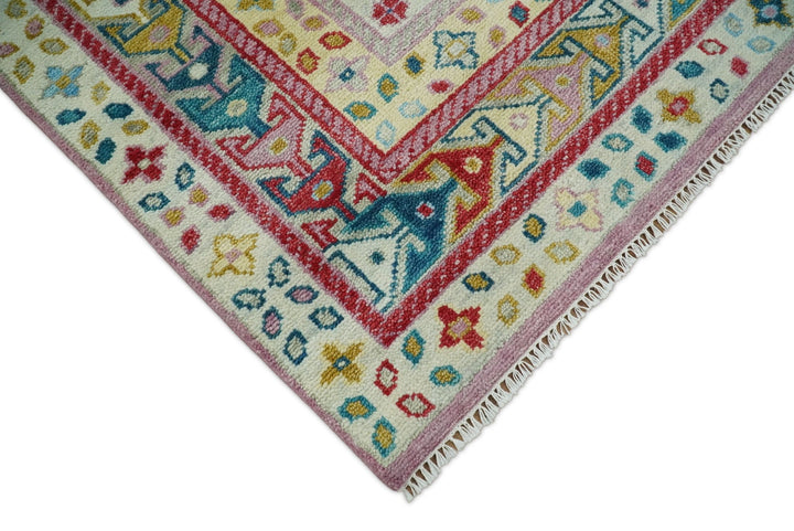 Eclectic 8x10 All Wool Traditional Persian Pink, Blue and Ivory Vibrant Colorful Hand knotted Persian Area Rug | TRDCP160810 - The Rug Decor
