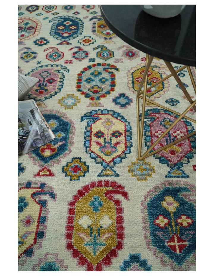 Eclectic 8x10 All Wool Traditional Persian Pink, Blue and Ivory Vibrant Colorful Hand knotted Persian Area Rug | TRDCP160810 - The Rug Decor