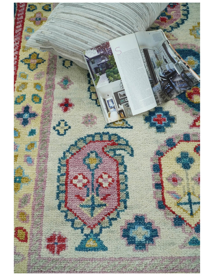 Eclectic 8x10 All Wool Traditional Persian Pink, Blue and Ivory Vibrant Colorful Hand knotted Persian Area Rug | TRDCP160810 - The Rug Decor