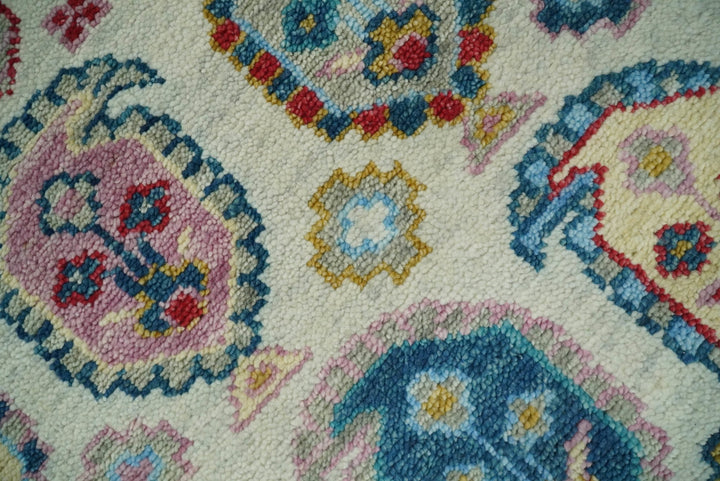 Eclectic 8x10 All Wool Traditional Persian Pink, Blue and Ivory Vibrant Colorful Hand knotted Persian Area Rug | TRDCP160810 - The Rug Decor