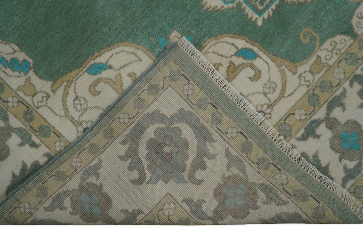 Emerald Green 8x10 Hand Knotted Vintage Persian Medallion Traditional Rug | TRDCP768810 - The Rug Decor