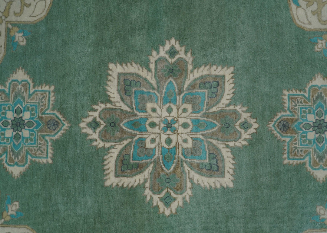 Emerald Green 8x10 Hand Knotted Vintage Persian Medallion Traditional Rug | TRDCP768810 - The Rug Decor