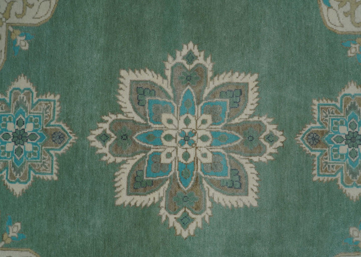 Emerald Green 8x10 Hand Knotted Vintage Persian Medallion Traditional Rug | TRDCP768810 - The Rug Decor