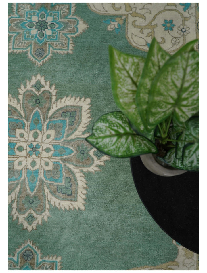 Emerald Green 8x10 Hand Knotted Vintage Persian Medallion Traditional Rug | TRDCP768810 - The Rug Decor