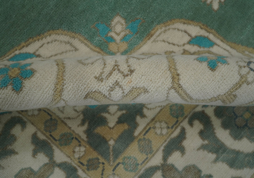 Emerald Green 8x10 Hand Knotted Vintage Persian Medallion Traditional Rug | TRDCP768810 - The Rug Decor
