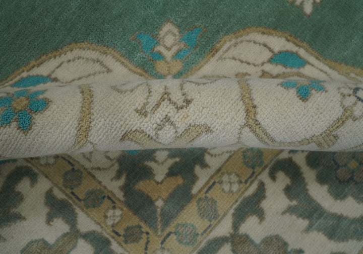 Emerald Green 8x10 Hand Knotted Vintage Persian Medallion Traditional Rug | TRDCP768810 - The Rug Decor