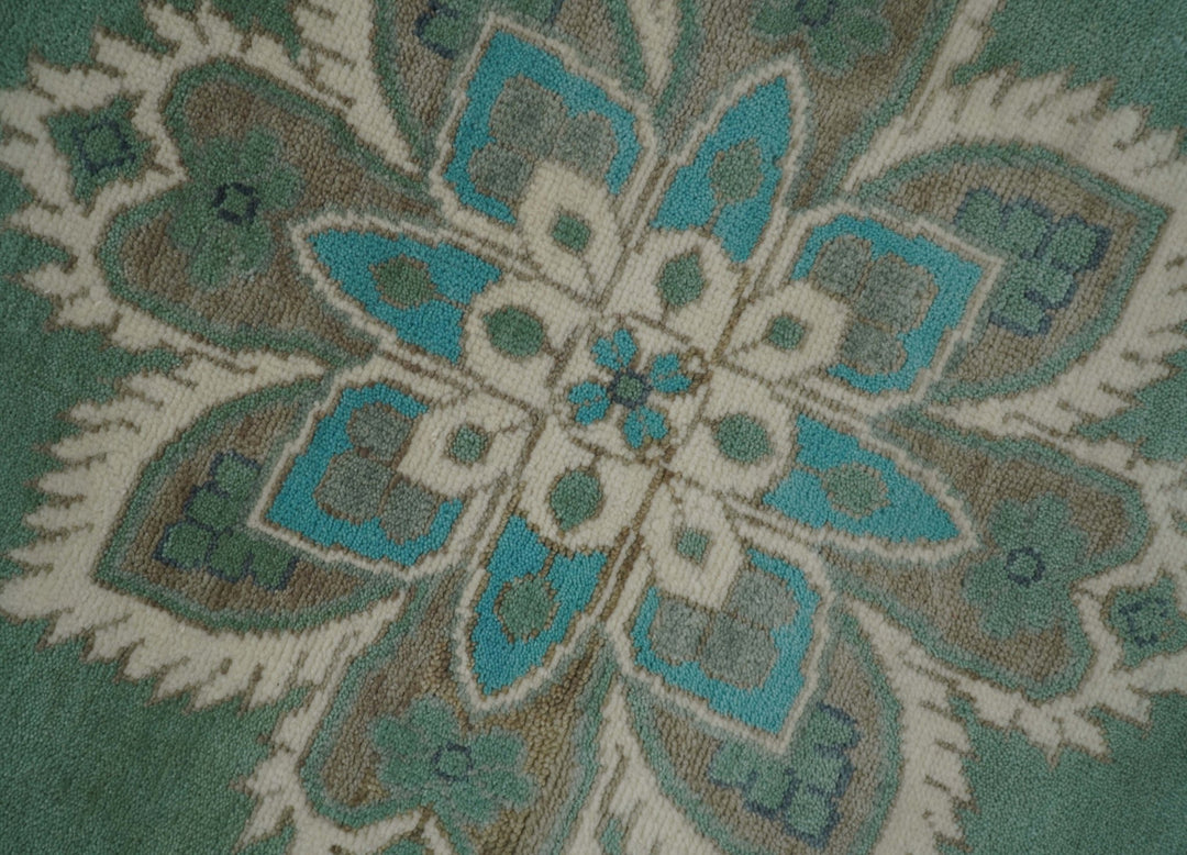 Emerald Green 8x10 Hand Knotted Vintage Persian Medallion Traditional Rug | TRDCP768810 - The Rug Decor