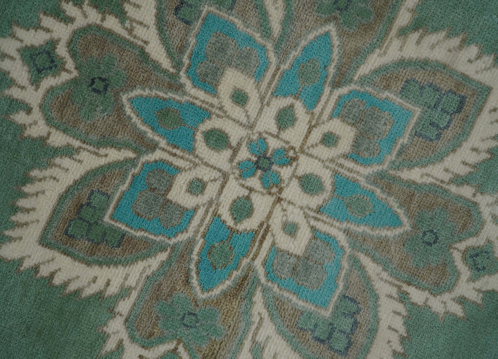 Emerald Green 8x10 Hand Knotted Vintage Persian Medallion Traditional Rug | TRDCP768810 - The Rug Decor