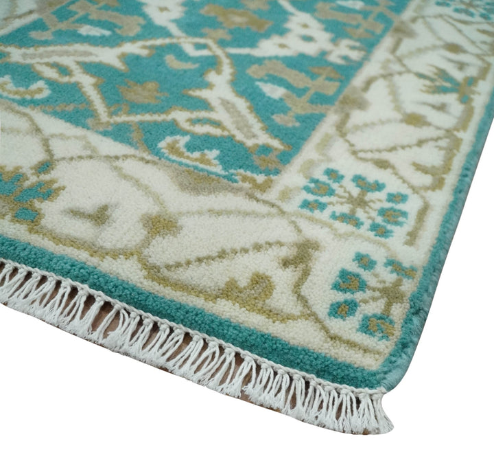 Entryway 2x3 Blue and Ivory Hand Knotted Oriental Oushak Wool Area Rug - The Rug Decor