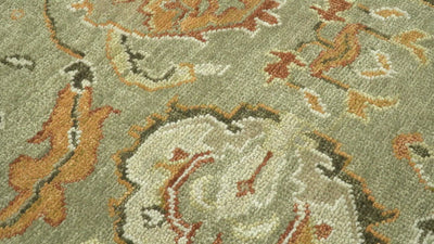 Custom Made Hand Knotted Olive and beige Traditional Vintage Style Antique Wool Rug
