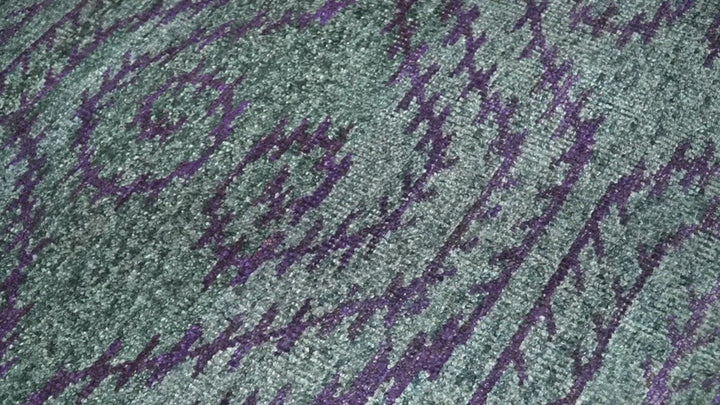 5x8 and 8x10 Hand Knotted  Blue, Gray and Purple Modern Contemporary Southwestern Tribal Trellis Recycled Silk Area Rug | OP32