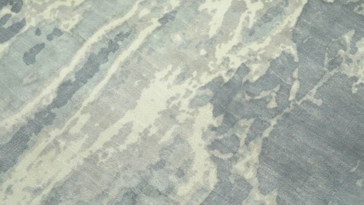 Modern Abstract Handmade 8x10 Beige and Gray Bamboo Silk Area Rug