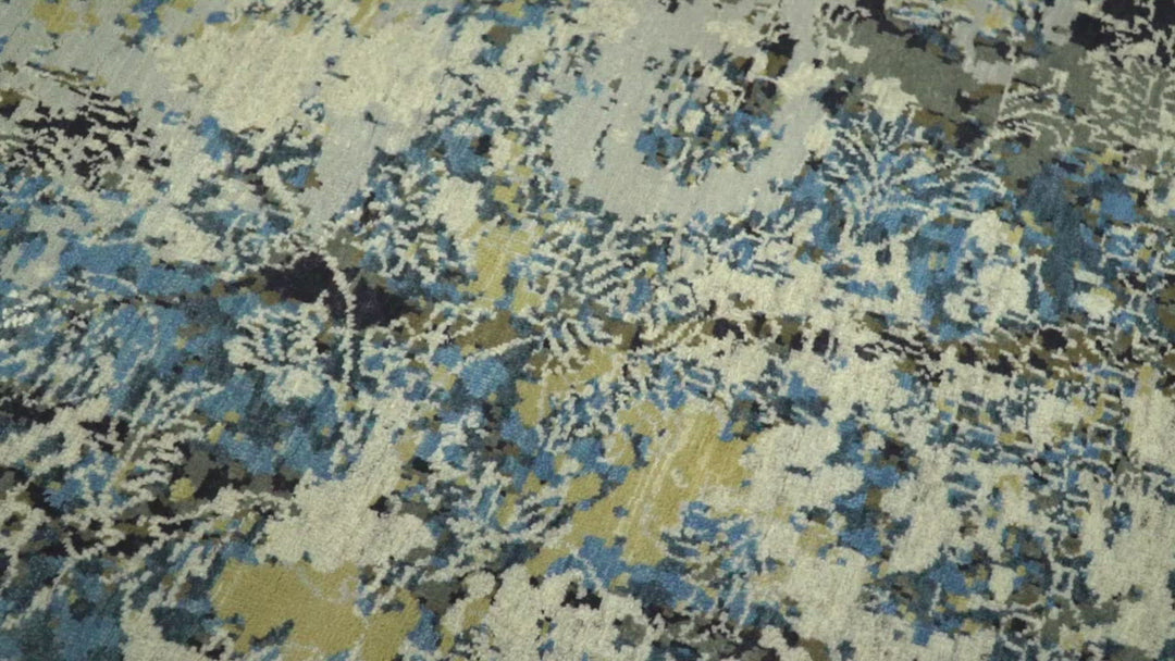 8x10 Fine Hand Knotted Charcoal, Camel and Blue Traditional Vintage Persian Style Antique Wool and Silk Rug | TRDCP703810