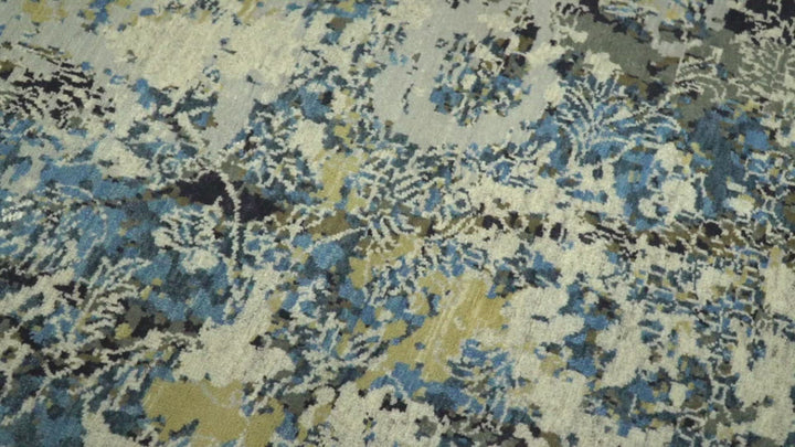 8x10 Fine Hand Knotted Charcoal, Camel and Blue Traditional Vintage Persian Style Antique Wool and Silk Rug | TRDCP703810
