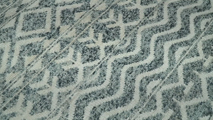 9x13 Hand Knotted Ivory and Teal Blue Modern Contemporary Southwestern Tribal Trellis Recycled Silk Area Rug | OP51