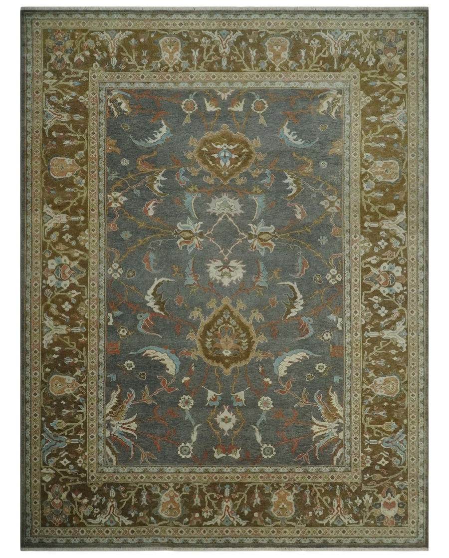 Fine 9x12 Traditional Gray and Brown Antique Style Hand knotted Traditional Wool Area Rug | AC47912 - The Rug Decor