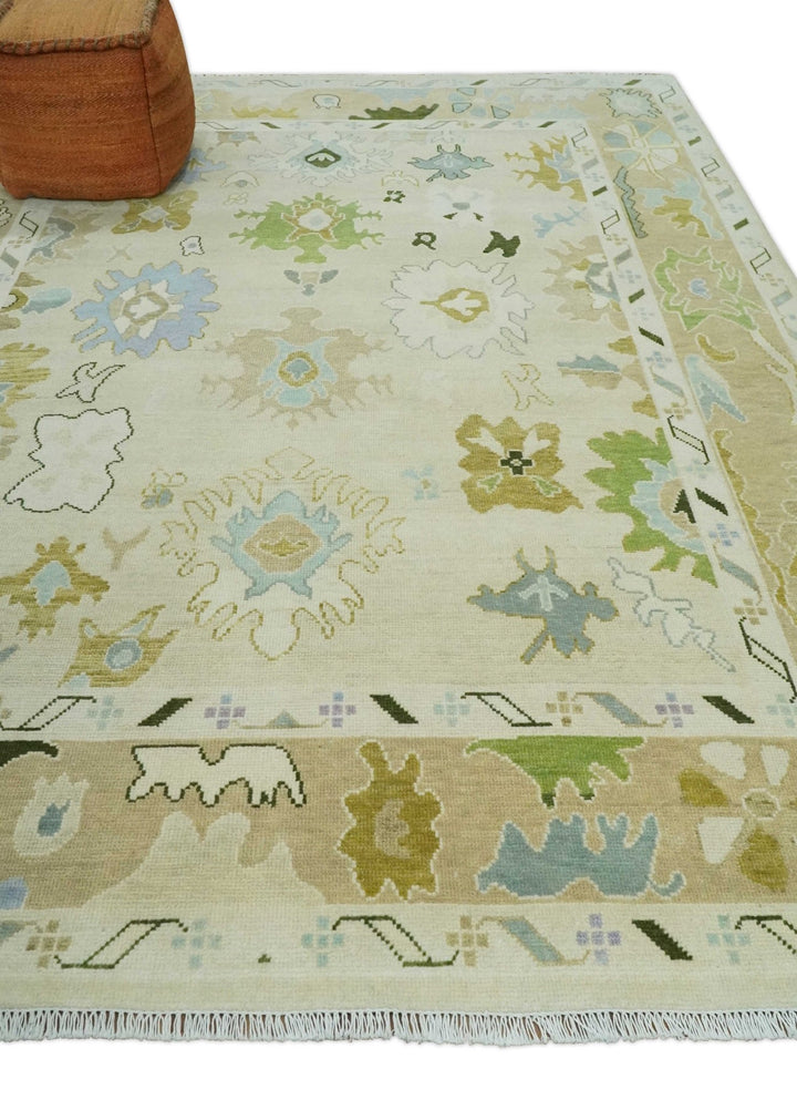 Fine Antique 8x10 Wool Traditional Persian Beige and Camel Hand knotted Oushak Area Rug | TRDCP1049810 - The Rug Decor