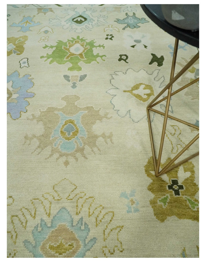 Fine Antique 8x10 Wool Traditional Persian Beige and Camel Hand knotted Oushak Area Rug | TRDCP1049810 - The Rug Decor