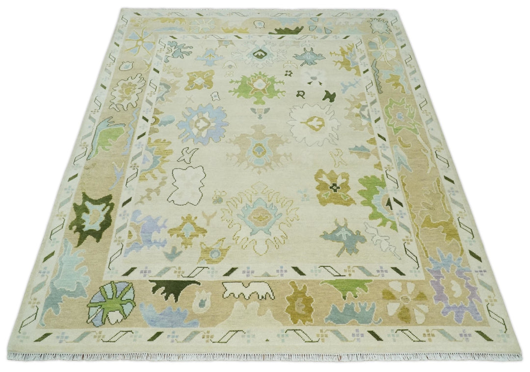 Fine Antique 8x10 Wool Traditional Persian Beige and Camel Hand knotted Oushak Area Rug | TRDCP1049810 - The Rug Decor