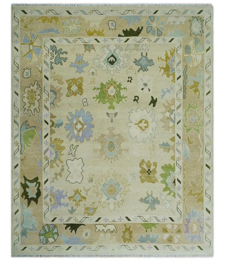 Fine Antique 8x10 Wool Traditional Persian Beige and Camel Hand knotted Oushak Area Rug | TRDCP1049810 - The Rug Decor