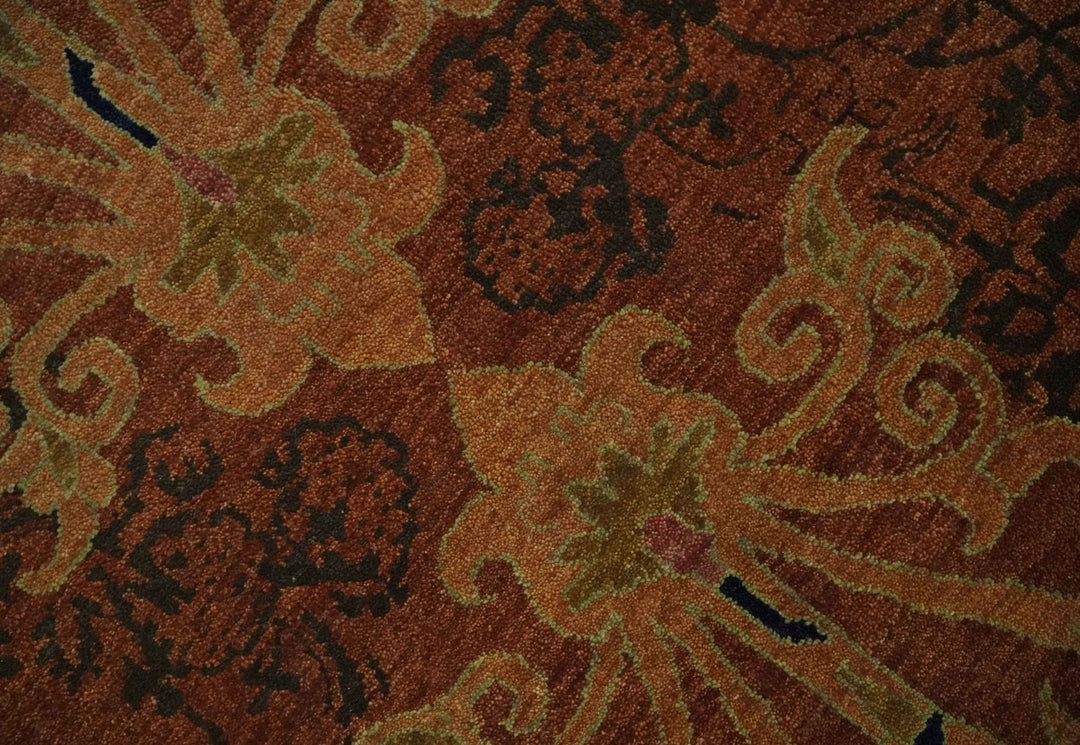 Fine Antique Style Brown, Rust and Green Traditional Ikat design Hand knotted wool Area Rug - The Rug Decor
