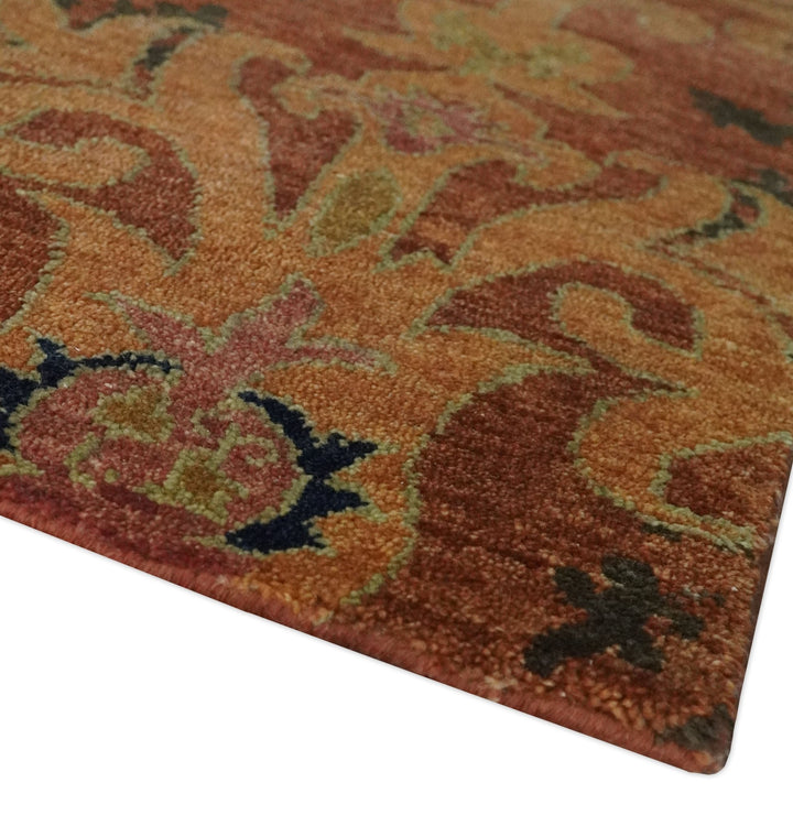 Fine Antique Style Brown, Rust and Green Traditional Ikat design Hand knotted wool Area Rug - The Rug Decor