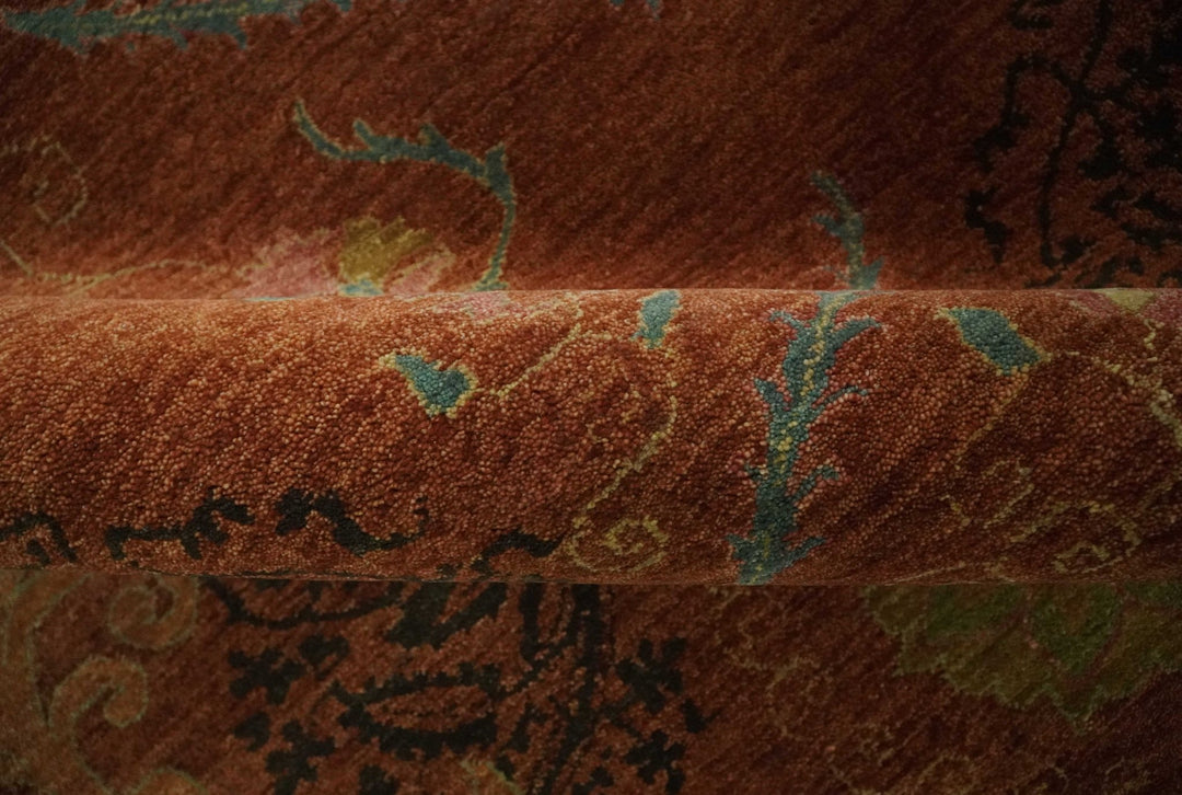 Fine Antique Style Brown, Rust and Green Traditional Ikat design Hand knotted wool Area Rug - The Rug Decor