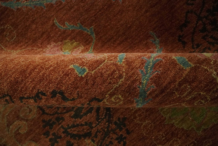 Fine Antique Style Brown, Rust and Green Traditional Ikat design Hand knotted wool Area Rug - The Rug Decor