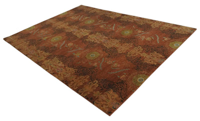Fine Antique Style Brown, Rust and Green Traditional Ikat design Hand knotted wool Area Rug - The Rug Decor