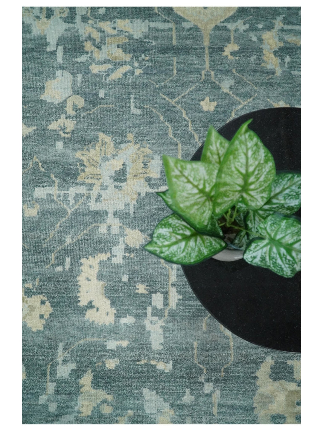 Fine Antique Turkish Oushak 8x10 Beige and Blue Abstract Hand Knotted Large Wool Area Rug | TRDCP506912 - The Rug Decor