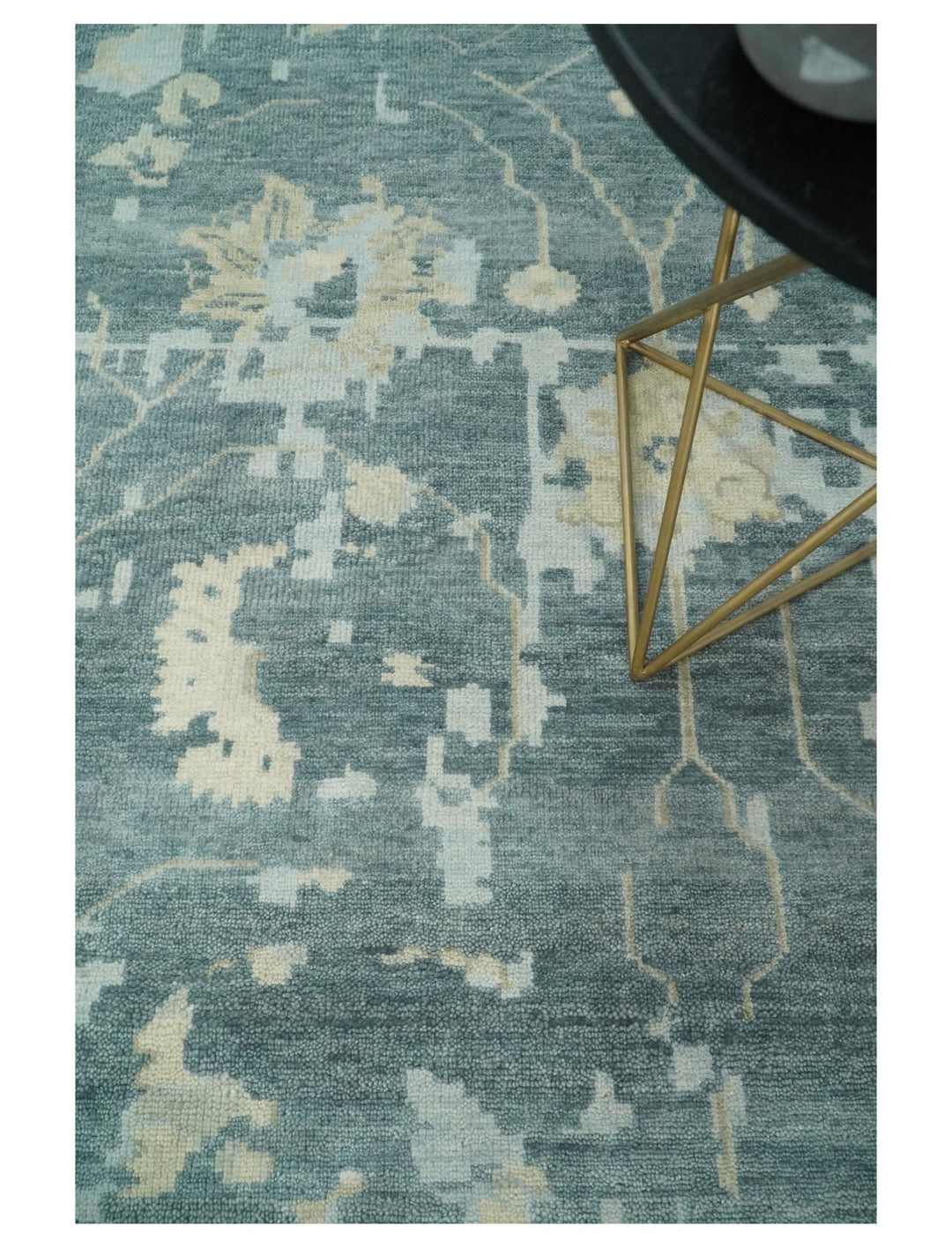 Fine Antique Turkish Oushak 8x10 Beige and Blue Abstract Hand Knotted Large Wool Area Rug | TRDCP506912 - The Rug Decor