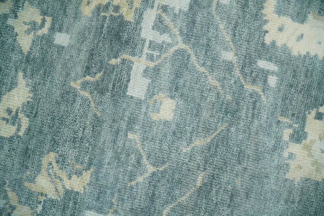 Fine Antique Turkish Oushak 8x10 Beige and Blue Abstract Hand Knotted Large Wool Area Rug | TRDCP506912 - The Rug Decor