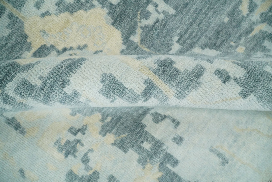 Fine Antique Turkish Oushak 8x10 Beige and Blue Abstract Hand Knotted Large Wool Area Rug | TRDCP506912 - The Rug Decor