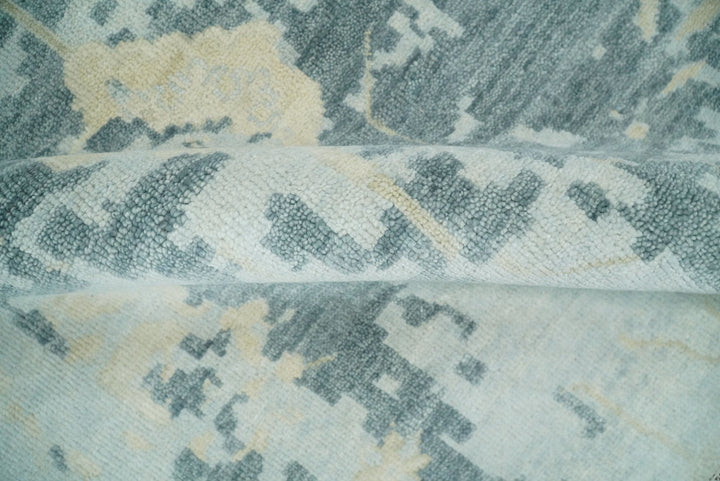 Fine Antique Turkish Oushak 8x10 Beige and Blue Abstract Hand Knotted Large Wool Area Rug | TRDCP506912 - The Rug Decor