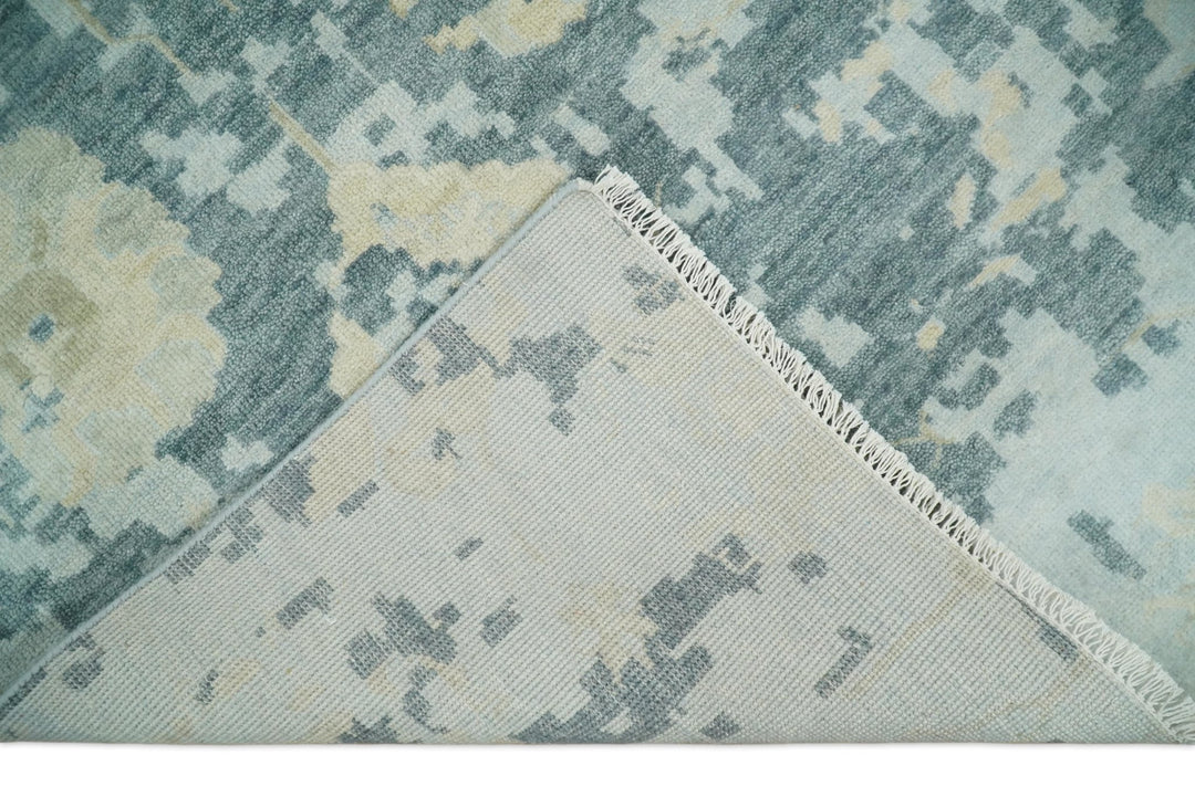 Fine Antique Turkish Oushak 8x10 Beige and Blue Abstract Hand Knotted Large Wool Area Rug | TRDCP506912 - The Rug Decor