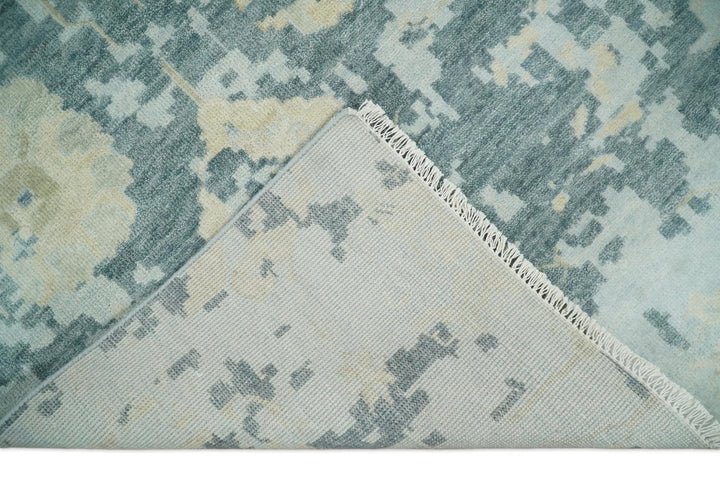 Fine Antique Turkish Oushak 8x10 Beige and Blue Abstract Hand Knotted Large Wool Area Rug | TRDCP506912 - The Rug Decor