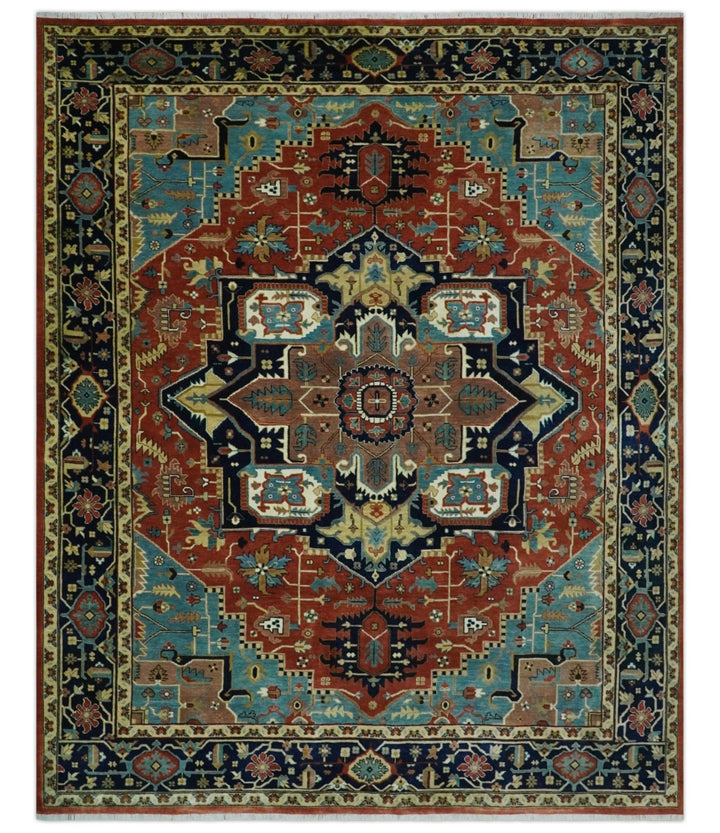 Fine Blue, Brown and Teal Traditional Floral Hand knotted 8x10 wool Area Rug - The Rug Decor