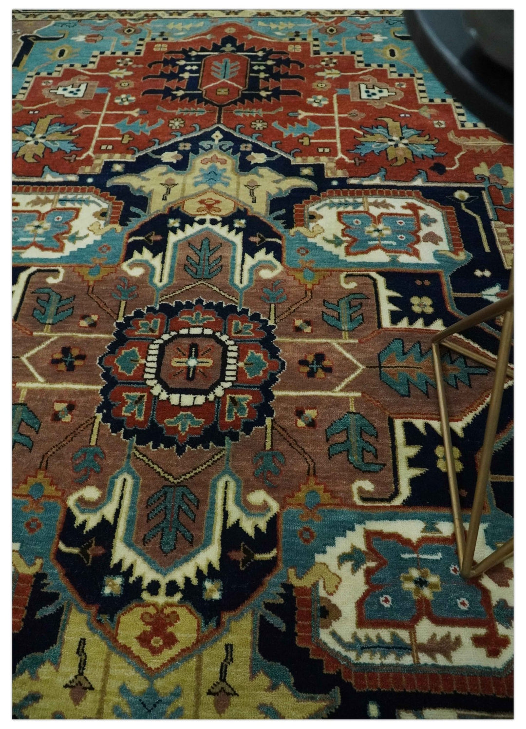 Fine Blue, Brown and Teal Traditional Floral Hand knotted 8x10 wool Area Rug - The Rug Decor